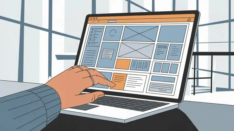 Illustration d'une main naviguant sur un site web en cours de conception ou de refonte