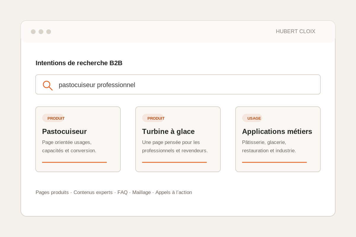 Illustration du projet SEO B2B mené pour Hubert Cloix
